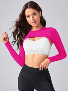 Gameset SHEIN Sport Women's Solid Color Round Neck Long Sleeve Cropped Fitness Sports T-Shirt For Everyday Wear
