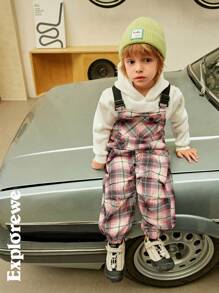 SHEIN Young Boy Wide Strap Button Pocket Simple Casual Jumpsuit - Watermelon Pink - View 12