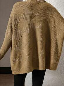 INAWLY Pull over à col V couleur unie motif diamant, grande taille, automne/hiver