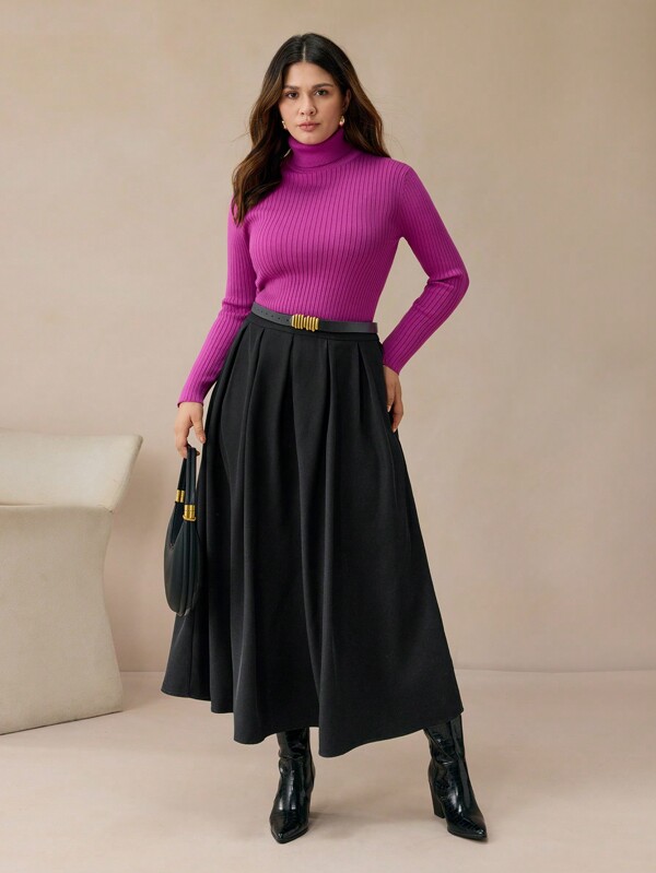 BizChic Plus Size Minimalist Solid High Neck Pullover Sweater, Suitable For Casual Outdoor Activities Going Out Tops Fall Women Outfits