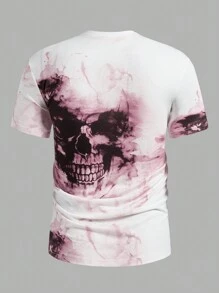 Manfinity Homme 男士休闲夏季骷髅图案圆领短袖 T 恤 - 紅白色 - 查看 2