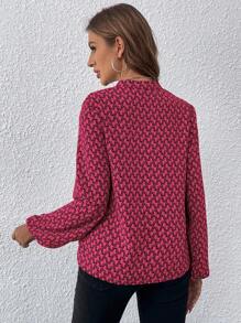 Calvaya 1pc Women Allover Print Long Sleeve Casual Blouse, Random Floral/Graphic Print
