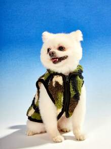 PETSIN 1pc Tie-Dye Camo Green Fleece Zipper Pet Dog Jacket