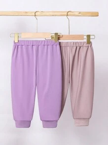 2pcs/Set Toddler Girls Cute Graphic Print Casual Pants, Autumn/Winter - Multicolor - View 2
