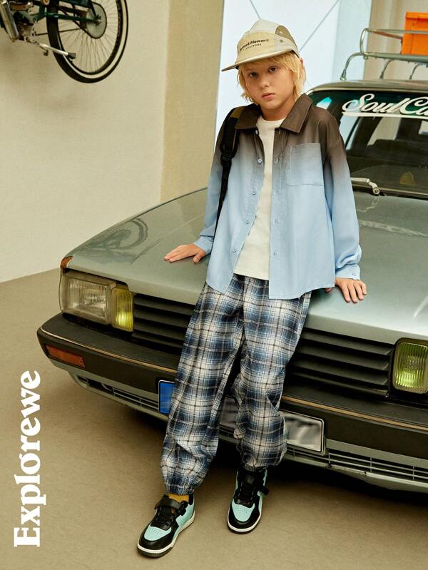 SHEIN Tween Boys Autumn Casual Loose Long Sleeve Gradient Color Shirt