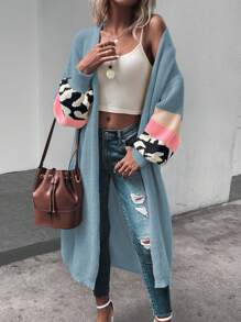 SHEIN LUNE Áo khoác cardigan dài tay họa tiết da báo hở vai thời trang thu đông cho nữ - Màu xanh bụi bặm - Xem 1