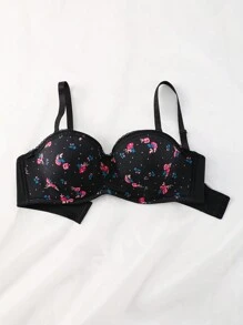 Plus Size Elegant Ditsy Floral Print Lace Trim Lingerie Brassiere - Multicolor - View 6