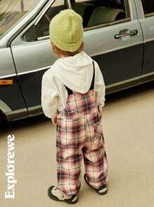 SHEIN Young Boy Wide Strap Button Pocket Simple Casual Jumpsuit - Watermelon Pink - View 6