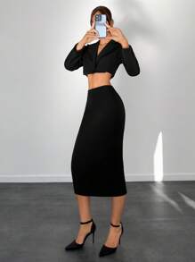 Aloruh Women Solid Color Single Button Crop Blazer And Back Slit A-Line Skirt 2 Pieces Suit Set Hollowed Costumes Thanksgiving Women Outfit Sexy Women Outfits Fall Clothes Christmas Women Two Pieces Fall Outfits Halloween Women Costumes Elegant Women Dresses Sexy Two Pieces Set Sexy Black Dress Women Skirt Set Women Suit Set Women Costumes Two Pieces Fall Sets Winter Women Sets Casual Two Pieces Set Outfit Sets Adult Costume Women Fall Sets Women Outfit Sets Fall Women Outfits