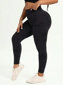 Rhythm Era Plus Size Solid Color High Waist Tight Yoga Leggings - Black - View 5