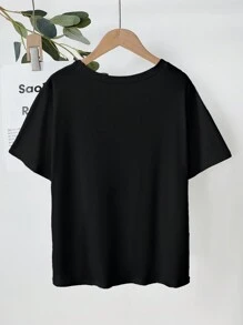 Camiseta de manga corta con estampado de calavera y flores para adolescentes en Halloween - Negro - Ver 2