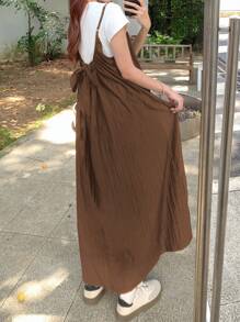 DAZY 女士简约系带休闲连衣裙，适合户外旅行 - 駝色 - 查看 3