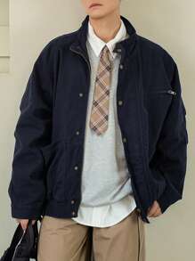 DAZY Men's Solid Color Button-Front Long Sleeve Casual Denim Jacket, Autumn - Blue - View 6