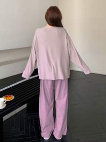 DAZY 纯色羊毛休闲宽松睡衣套装 - 紫色 - 查看 2