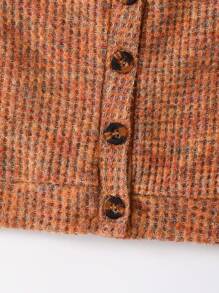 女宝宝厚针织彩色华夫格纹理保暖开衫 秋冬季 - 橘色 - 查看 3