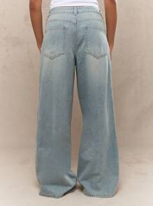 MISSGUIDED Vintage Washed Faded Wide Leg Jeans - Blue - View 2