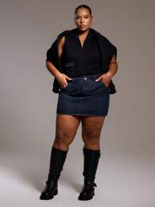 MUSERA Plus Size Denim Mini Skirt For Spring Vacation, Spring Break, Casual Cool Ibiza, Holiday Going Out