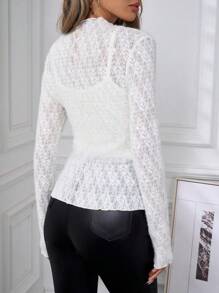 SHEIN Clasi Women's Ruffle Trim Long Sleeve Fitted Fashionable Blouse, Autumn Lace Long Sleeve 
Brushed Lace White Women T-Shirt Classy Outfits Winter Women Outfits  Fall Women Outfits