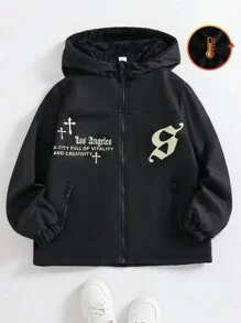 SHEIN Áo khoác nỉ trùm đầu thời trang thường ngày cho bé trai tuổi teen - màu đen - Xem 1