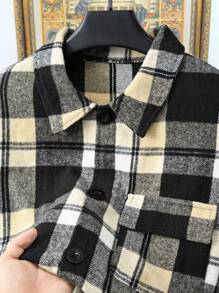 Manfinity Homme 男士格子长袖单排扣休闲长款大衣，秋冬 - 彩色 - 查看 5