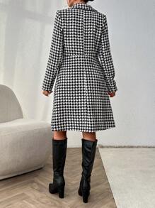 RueChic Black & White Houndstooth A-Line Pleated Button-Up Jacket - Black and White - View 2