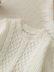 SHEIN Baby Girls Ruffle Textured All-Match Sweater Set, Long Sleeve Top And Pants, Warm & Comfortable, Elegant Crew Neck, Fits Well, Beige, Cute & Fashionable - White - View 4