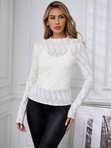 SHEIN Clasi Women's Ruffle Trim Long Sleeve Fitted Fashionable Blouse, Autumn Lace Long Sleeve 
Brushed Lace White Women T-Shirt Classy Outfits Winter Women Outfits  Fall Women Outfits