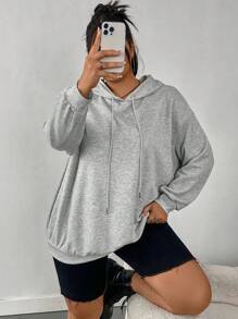 SHEIN CURVE+ Plus Size Casual And Simple Cartoon Letter Pattern Long Sleeved Hood Suitable For Autumn And Winter Ultra Loose Women's Hoodie