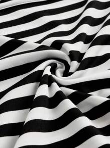 SHEIN EZwear Bộ 2 món áo thun sọc cổ vuông bó sát tay dài thường ngày cho nữ - Nhiều màu - Xem 10