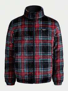 Manfinity VCAY Reversible Plaid Men Casual Collar Thickened Padded Coat, Windproof Warm Lined Coat, Fashionable Versatile Outerwear For Autumn/Winter, Christmas