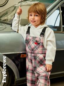 SHEIN Young Boy Wide Strap Button Pocket Simple Casual Jumpsuit - Watermelon Pink - View 9