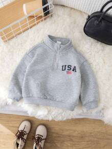 SHEIN Leap Crew Baby Girl Long Sleeve High Neck Graphic Print Loose Sweatshirt, Suitable For Outdoor And Daily Wear, Autumn/Winter - Grey - View 9