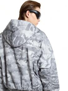 NEON BLANC Men's Long Sleeve Fluffy Lined Windbreaker Jacket, For Fall Winter - Light Grey - View 5