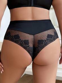 1pc Plus Size Women Breathable Lace Patchwork Sexy Triangular Panties