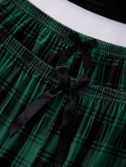 Women Camisole Top, Plaid Print Pants Shorts Pajama Set, view 4