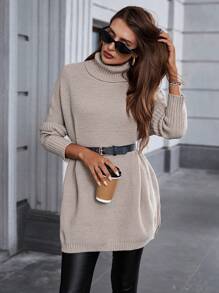 Chiquease Women's Oversized Dropped Shoulder Slit Hem Pullover Sweater Knit Pullover Fall Winter Outfit