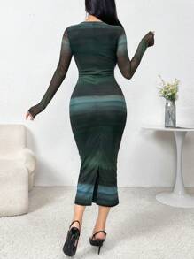Modelyn Women Ombre Color Draped Fitted Long Dress