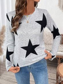 SHEIN LUNE 女士柔软圆点长袖 T 恤，款式，2024 年秋季 - 灰色 - 查看 3