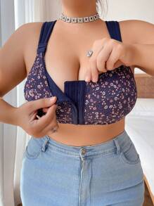 1pc Front Button Closure Plus Size Wireless & Unlined Bra - Multicolor - View 3