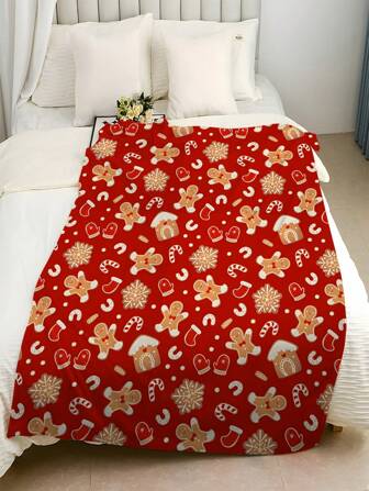 1pc Christmas Cookie Person Flannel Blanket/Soft & Warm Blanket For All Seasons/Gift Square Blanket/Autumn Home Decor/Autumn Home Decor/Bed Chair Car Indoor Sofa Blanket