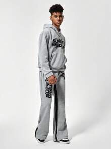 2pcs/Set Teenage Boys Casual Comfortable Long Sleeve Hoodie And Long Pants - Grey - View 5