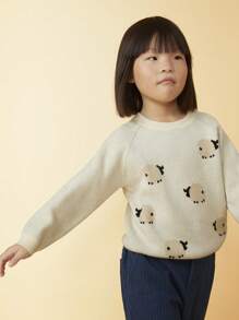 SHEIN Young Girls Round Neck Raglan Sleeve Long Sleeve Casual Cute Sheep Pattern Sweater, Suitable For Autumn And Winter - Beige - View 4