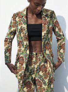 Maija Women's Notched Collar Allover Print Long Sleeve Casual Blazer Jacket