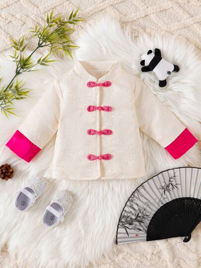 Baby Girls Retro Thermal Long Sleeve Top, Fashionable Hanfu Style, Autumn/Winter