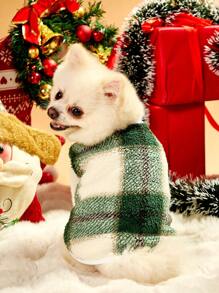 PETSIN 1 件宠物绿色格子双面羊毛保暖狗背心 - 彩色 - 查看 3