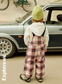 SHEIN Young Boy Wide Strap Button Pocket Simple Casual Jumpsuit - Watermelon Pink - View 4