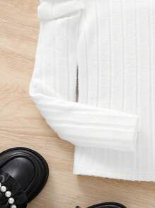 SHEIN 3pcs/Set Tween Girls' Ribbed Knit Funnel Neck Fitted Casual Raglan Sleeve T-Shirts