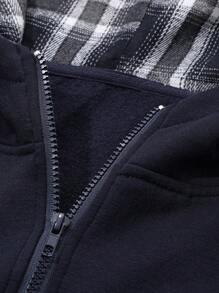 DAZY 女式格纹拼布针织连帽夹克，秋冬款