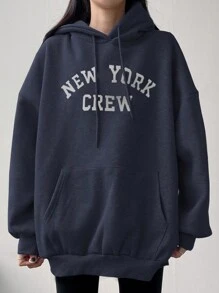 DAZY 女式字母印花套头连帽衫，休闲，秋冬，长袖上衣，秋季女装