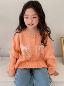 DAZY Young Girl Raglan Sleeve Cardigan With Bowknot Pattern, Autumn/Winter - Orange - View 5